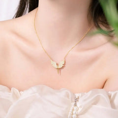 Aetolia 2024 Wholesale New Design S925 Cz Zircon Angel Wings Pendant Necklace 18K Gold Plated Chain Necklaces For Ladies Women