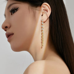 Aetolia Fine Jewelry S925 Silver Pear Earring With Cubic Zircon Long Link Chain 18K Gold Plated Stud Drop Earrings For Women