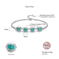 Aetolia 925 Sterling Silver 18K Gold Plated Luxury Emerald Gemstone Baguette Chain Bracelet SB0052