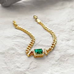 Aetolia Classic Emerald Bracelet Charm Square Pendant Necklace Cubic Zirconia 925 Silver Hiphop Tennis Bracelets Chain Link Jewelry Set