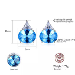 Aetolia 925 Sterling Silver 18K Gold Plated Oval Noble Blue Gemstone Stud Earrings SE0427-1