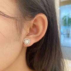Aetolia Custom S925 Silver Rose Gold Plated Enamel Flower Heart Shape Diamond Dangle Clip On Pearl 5A Cubic Zirconia Stud Earrings Women