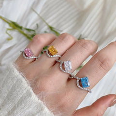 Aetolia Hot Selling Colorful Fine Jewelry Square 925 Sterling Silver Rings Bridal Diamond Cubic Zirconia Wedding Jewelry Sets For Women