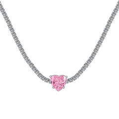 Aetolia Low Moq Vintage CZ Cubic Zirconia Pink Blue Square Heart Pendant 925 Sterling Silver Cuba Chain Link Tennis Necklaces For Women