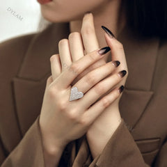 Aetolia Love Finger Cubic Zirconia Engraved Jewelry 925 Sterling Silver Gold Plated Iced Out Aetolia Adjustable Open Heart Shape Ring