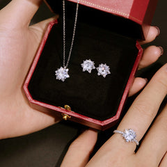 Aetolia Classic Design Brilliant Diamond Ring 925 Sterling Silver Engagement Snowflake Rings Necklaces Earrings Jewelry Set