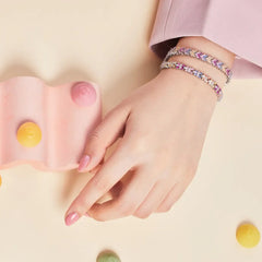 Aetolia Boho Rainbow Pink Stone Adjustable S925 Sterling Silver Bracelet For Women Cubic Zircon Tennis Bracelets Rings Jewelry Set