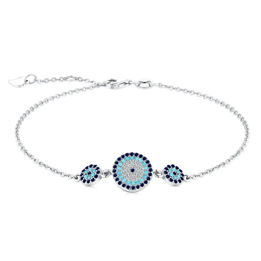 Aetolia Fashion Jewelry Wholesale Blue Devil Eyes Shape Chain Pave Colorful Cubic Zirconia Adjustable Bangle Bracelet For Women Girls