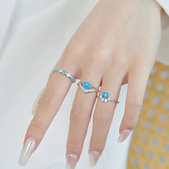 Aetolia S925 Sterling Silver Heart Star 5A Cz Cubic Zirconia Ring Wedding Engagement Promise Blue Opal Rings Jewelry Women