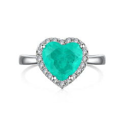 Aetolia Customized Cubic Zircon Wedding Jewelry 925 Sterling Silver Ring Emerald Heart Shape Synthetic Paraiba Rings For Women