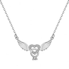 Aetolia Exquisite Jewelry S925 Sterling Silver Necklace Heart Angel Wings Pendant 18K Gold Cz Cubic Zircon Necklaces For Women