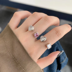 Aetolia Trendy Enamel Colorful Jewelry Bling Cz Cubic Zirconia 925 Sterling Silver Ring Design Open Adjustable Rings For Girls Women
