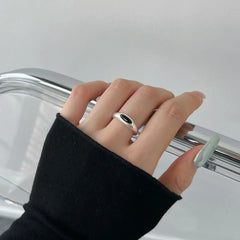 Aetolia New Unique Classic Design Resizable Open S925 Sterling Silver Ring White Black Onyx Oval Rings For Women Jewelry Set