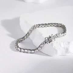 Aetolia Rhodium Plated 4mm Round 5A Cubic Zirconia bracelet Classic Tennis Bracelet bangle 925 Sterling Silver Bracelets for Women
