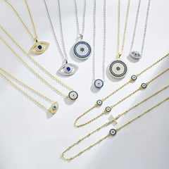 Aetolia Vintage Turkish 925 Silver Devil Eye Pendant Italian Necklace Jewelry 18K Gold Plated Blue Stone Lucky Eyes Necklaces For Women
