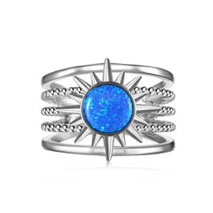 Aetolia Bijoux Femme 18K Gold Plated Open Adjustable Ring Multi-Layer S925 Silver Blue Opal Ring Oval Round Sun Rings For Women