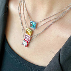 Aetolia High Quality Cubic Zirconia Necklace Sterling Silver 925 Chain Yellow Color Zircon Pendant Necklaces for Christmas Gift