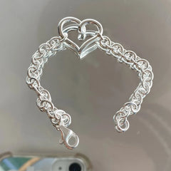 Aetolia 925 Aetolia Unisex High Shine Textured INS style Cute Hollow Love Shape Stackable Sterling Silver Bracelets for daily wear