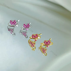 Aetolia Cute Fashionable Barbell Piercing Jewelry 925 Sterling Silver Pretty Pink CZ 18k Yellow Gold Heart Screw Back Earrings