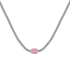 Aetolia Low Moq Vintage CZ Cubic Zirconia Pink Blue Square Heart Pendant 925 Sterling Silver Cuba Chain Link Tennis Necklaces For Women