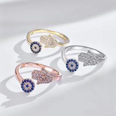Aetolia Cubic Zirconia Signet Resizable Blue Gemstone Turkish Good Luck Gift Jewelry Eye of the Evil Ring 925 Sterling Silver For Women