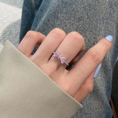 Aetolia Pink Heart Wedding Band Sparkling 5A Cubic Zirconia Ring Bow S925 Sterling Silver Ring For Women Birthday Gift