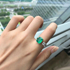 Aetolia 5A Zirconia Adjustable 925 Sterling Silver Rings Emerald Red Gemstone Ring Jewelry Real Cz Cubic Zircon Green Stone Women