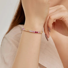 Aetolia Rainbow Adjustable Zircon Tennis Chain Bracelet Jewelry Women Multicolored S925 Silver Iced Out Diamond Tennis Bracelet