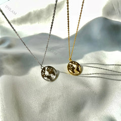 Aetolia Fashion Necklaces Korean 18k Gold Filled Men Chain Bohemian Style 925 sterling silver Coin World Map Necklace Jewelry