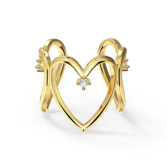 Aetolia Big Love Cz Zirconia Ring S925 Sterling Silver 18K Gold Plated Jewelry Adjustable Open Hollow Heart Rings For Women