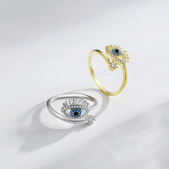 Aetolia Dainty Blue Turkish Devil Eyes Diamond Rings 925 Silver 18K Gold Plated Adjustable Statement Zircon Devil Eyes Rings For Women