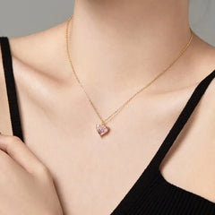 Aetolia Charm Custom Pink S925 Cubic Zirconia Large Heart Couple Necklace 18K Gold Plated Necklace Chain Choker Pendant For Women