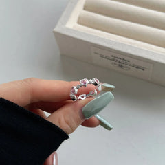 Aetolia Sweetie Cool Stylish Jewelry Cute Pink Zircon Finger Rings For Women Girls Pink Heart Shape S925 Sterling Silver Open Ring