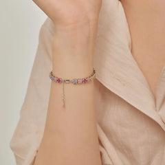 Aetolia Iced Out Square Rainbow Mixed Cuts Pink Stone Tennis Bracelet For Women Men 925 Sterling Silver 5A Cz Diamond Bracelets