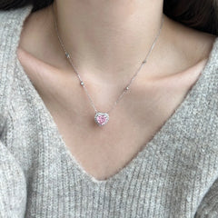 Aetolia Romantic S925 Sterling Silver Pink Heart Shape Pendant Necklace For Women Classic Fine Jewelry Wedding Necklaces Woman
