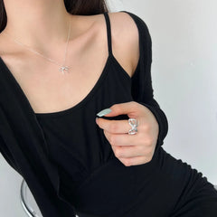Aetolia New Design Bowknot Shape Rings For Women Open S925 Sterling Silver Ring Earring Necklace Jewelry Set Wholesale Gifts
