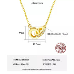 Aetolia 925 Sterling Silver 18K Gold Plated Double Circle Ring Pendant Necklace SN0067