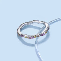 Aetolia Factory Price Wave S925 Sterling Silver Eternity Ring Band Rainbow Colorful Pink Diamond Cz Cubic Zirconia Rings Jewelry Women