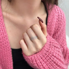 Aetolia Waterproof Fine Jewelry Multi-Layer Line S925 Sterling Silver Cross Ring Cz Cubic Zirconia Eternity Band Rings For Women