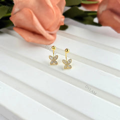 Aetolia fashion silver zircon screwback Kids stud earrings luxury clip on gold plated jewelry popular butterfly earrings