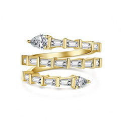 Aetolia High Quality S925 Silver Bamboo Snake Shape Baguette Diamond Cz Zirconia Ring 18K Gold Plated Fine Jewelry Rings For Women