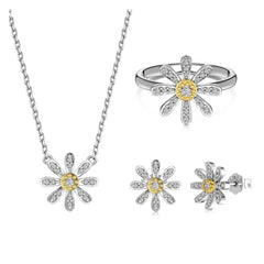 Aetolia New Arrivals 925 Sterling Silver Stud Earring Cute Daisy Flower Pendant Necklaces Cubic Zirconia Rings Jewelry Women Set
