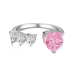 Aetolia Newest Design Heart Shaped Open Adjustable Ring Jewelry 925 Sterling Silver Pink Cz Zircon Love Wedding Rings For Women