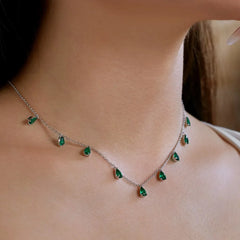 Aetolia Turkish Dainty Cz Zircon Pear Shape Sapphire Emerald Stone Necklace S925 Silver Water Drop Necklaces For Women Jewelry