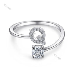 Aetolia Custom Adjustable Finger Fine Jewelry luxury 925 Sterling Silver Engagement Ring Set Letter Initial Wedding Rings Women