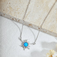 Aetolia Fine jewelry cubic zirconia Sun Flower shape blue Opal Choker Necklace Hawaiian Necklace Flower Chocker Necklaces for Women