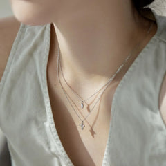 Aetolia Cross Charm Cubic Zirconia Necklace Double Deck Chain Jewelry 18K Gold Plated 925 Sterling Silver Layer Necklaces For Women