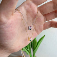 Aetolia sterling silver 18K Gold Plated Diamond Halo Necklace Multi-color 5A CZ Cubic Zirconia Round Pendant Necklace for Women