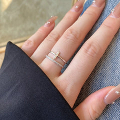 Aetolia Simple New Design Solid 925 Sterling Silver ring 18k Rose Gold Plating Double Row 5A Diamond Zirconia Cross Open Rings for women