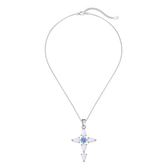 Aetolia Cz Zirconia Blue Fire Opal Cross Pendant Necklaces For Women S925 Silver Lucky Long Chain 18K Gold Plated Necklace Female